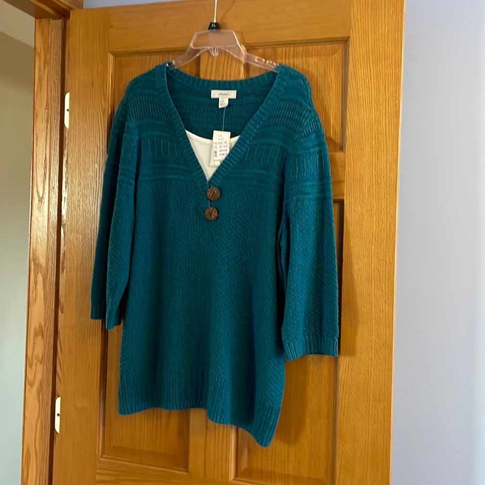 NWT CJ Banks teal sweater